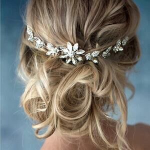 Bride Prom Wedding Hair Vine Accessory Silver Flower Rhinestone Headpiece Band